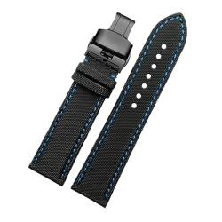 SASJQVMX 20mm 21mm 22m Fit For Sport Canvas Stoff Armband Männer Nylon Leder Uhr Blau Orange Armband(Black blue Black B,20mm) von SASJQVMX