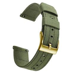 SASJQVMX Canvas-Schnellverschluss-Uhrenarmband, 20 Mm, 22 Mm, Ersatz-Uhrenarmbänder Fit For Männer Und Frauen(Army Green Gold,22mm) von SASJQVMX