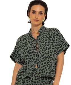 SASSYCLASSY Musselin Bluse Damen Leopardenmuster - Blusen & Tuniken für Damen mit Leo Print in Braun Kurzarm - Oversized Blusen Damen Sommer Oberteil in der Größe S von SASSYCLASSY