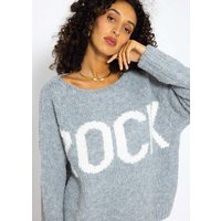 SASSYCLASSY Strickpullover Oversize Pullover Oversize Grobstrick-Pullover mit Rock Schriftzug Damen - Made in Italy von SASSYCLASSY