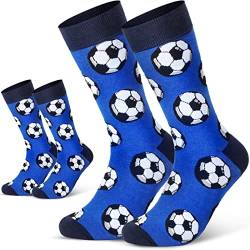 SATINIOR 2 Paar Herren Fußballsocken mit Fußball Print Sport Baumwolle Fußball Socken Neuheit Crew Wadensocken (Blau, Süßer Stil) von SATINIOR