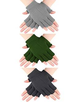 SATINIOR 3 Paar Halbfinger Winter Strick Handschuhe (Dunkelgrau, Hellgrau, Armeegrün), Einheitsgröße von SATINIOR