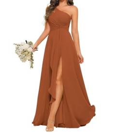 SAYNO Chiffon, eine Schulter, Brautjungfernkleid mit plissiertem Mieder, lang, A-Linie, formelle Kleider für Damen, burnt orange, 38 von SAYNO