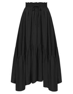 Damen Retro Rock Flared Saum Elastische Taille mit Kordelzug A-Linie Elegant Faltenrock Schwarz XL von SCARLET DARKNESS