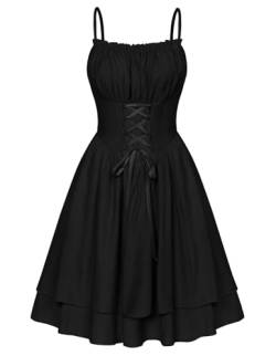 Damen Viktorianische Corsagenkleid A-Linen Gesmokt Knielang mit Taschen Fairy Dress Schwarz S von SCARLET DARKNESS