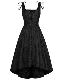 Damen Vintage Kleider Ärmellos Square Neck High-Low Saum A-Linie Gothic Cocktailkleid Schwarz 42 von SCARLET DARKNESS