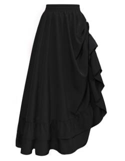 Piratenkostüm Damen Maxi Rock Elastische Hohe Taille Halloween Karneval Fasching Party Trachtenrock Schwarz L von SCARLET DARKNESS