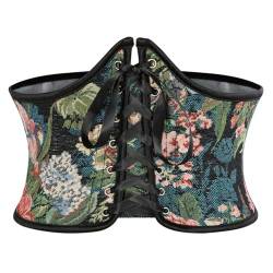 SCARLET DARKNESS Damen Mittelalter Gürtel Lace-up Breiter Waspie Gürtel Corset Schnürkorsett Schwarz mit Rosa Blumen 38 von SCARLET DARKNESS