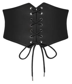 SCARLET DARKNESS Damen Steampunk Gürtel PU Leder Elastischer Bund Festlich Korsett Schnürgürtel Schwarz XL von SCARLET DARKNESS