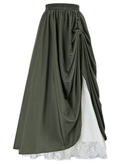 Scarlet Darkness Langer Maxi-Rock für Damen, doppellagige viktorianische Renaissance-Röcke, Grün (Army Green), Klein von SCARLET DARKNESS