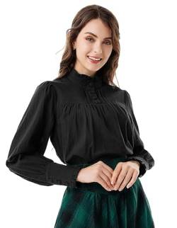 Scarlet Darkness Viktorianische Bluse für Frauen Baggy Baumwolle Langarm Renaissance Shirt, Schwarz, Groß von SCARLET DARKNESS