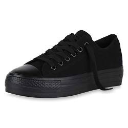 SCARPE VITA Damen Plateau Sneaker Canvas Schuhe Schnürer Freizeit Stoffschuhe Turnschuhe Profilsohle Plateauschuhe 174301 Schwarz Black 39 von SCARPE VITA