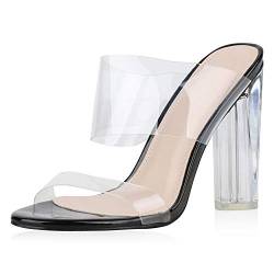 SCARPE VITA Damen Sandalen Pantoletten Transparente Mules Sommer Party Schuhe High Heels Lack Absatzschuhe 176333 Schwarz 38 von SCARPE VITA