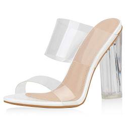 SCARPE VITA Damen Sandalen Pantoletten Transparente Mules Sommer Party Schuhe High Heels Lack Absatzschuhe 177358 Weiss 37 von SCARPE VITA