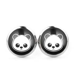 SCHMUCKZUCKER Unisex Ohrstecker Panda Modeschmuck Silber-farben Schwarz Weiss 12mm von SCHMUCKZUCKER