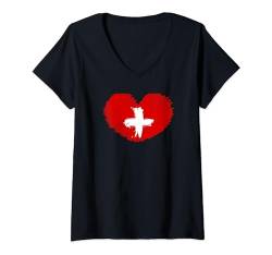Damen SCHWEIZ SWISS SWITZERLAND EUROPA SPORT DAMEN HERREN KINDER T-Shirt mit V-Ausschnitt von SCHWEIZ SWISS SPORT FAN MÄNNER FRAUEN KINDER