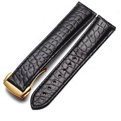 SCRUBY Crocodile Leder Uhrengurt Männer und Frauen Stil für Omega Seahorse Deville 18mm 19mm 20mm Original Uhrenband(Black-gold,19mm) von SCRUBY