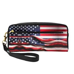 Make-up-Tasche für Damen, amerikanische Flagge, Make-up-Tasche für Geldbörse, tragbar, Kulturbeutel, Zubehör-Organizer, Schwarz , Einheitsgröße, Kosmetiktasche von SDEGTHO