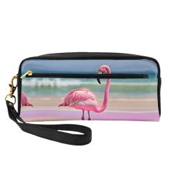 One Flamingo On Beach Reise-Make-up-Tasche für Damen, Make-up-Tasche für Geldbörse, tragbare Kulturbeutel, Zubehör-Organizer, Schwarz , Einheitsgröße, Kosmetiktasche von SDEGTHO