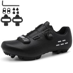 SDEQA MTB Schuhe Herren Damen Mountainbike Schuhe Atmungsaktive Fahrradschuhe kompatibel mit SPD 2 Schrauben mit Cleats Radsportschuhe Fahrrad Spin Schuhe,Schwarz,39 EU von SDEQA