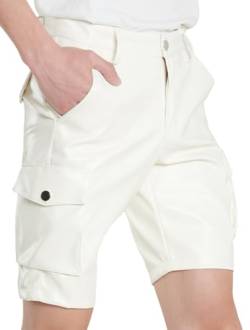 Leder Shorts Männer Kurze Hose Herren Kunstleder Glitzernd Kunstleder Ledershorts Leggings Kostüm Untehose Wetlook Lack Hose Weiß von SEAUR