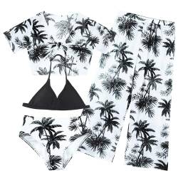 SEAUR 4 Teilig Bikini Mädchen Set Hawaii Badeanzug mit Cover Up Top Hose Strand Bademode Kinder Sommer Schwimmanzug Badebekleidung - 12 Jahre von SEAUR