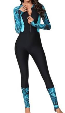 SEAUR Damen Ganzkörper Sportlich Badeanzug Sonnenschutz Surfanzug mit Reißverschluss Wassersport Surf Badebekleidung Lange Ärmel Schwimmanzug A8 L von SEAUR