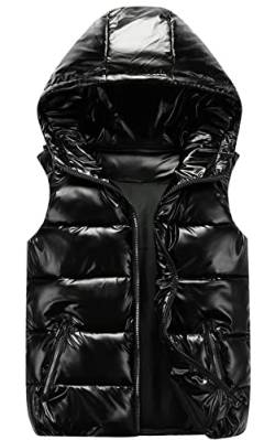 SEAUR Kinder Daunenweste Winter Kapuzenweste Jungen Mädchen Weste Outdoor Winddicht Leicht Pufferweste Schwarz - 140-150 von SEAUR