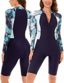 SEAUR Rashguard Damen Einteiliger Langarm Badeanzug mit Bein Slim Fit Schwimmanzug UPF 50+ UV Schutz One Piece Bademode Reißverschluss Swimsuit S von SEAUR