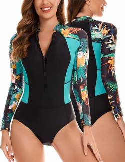 SEAUR Rashguard Damen Langarm UPF 50+ UV Schutz Einteiliger Badeanzug Slim Fit One Piece Schwimmanzug Sonnenschutz Shirt Bademode Swimsuit - S von SEAUR