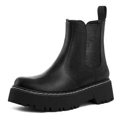 SEEKAVAN Chelsea-Stiefeletten für Damen, Schlupfsohle, dicke Plateau-Stiefeletten, Schwarz, 41 EU von SEEKAVAN