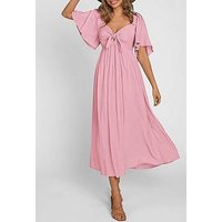 SEGUEN Sommerkleid Mittellanges, kurzärmliges Kleid mit Schleife und V-Ausschnitt (Einzelpackung) Frühlings- und Sommerkleid mit Faltenärmeln von SEGUEN