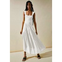 SEGUEN Sommerkleid Sommer Frauen Französisch Quadrat Hals ärmellose Kleider (Kleiner, frischer, langer Faltenrock mit Taille) von SEGUEN