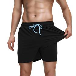 SEMPERFUN Badeshorts Herren, Badehose Herren Schnelltrocknend, Badehosen für Herren Jungen, Herren Badeshorts für Männer, Lang Schwimmhose Herren, Badehose Herren mit Innenhose Taschen, L, Schwarz von SEMPERFUN