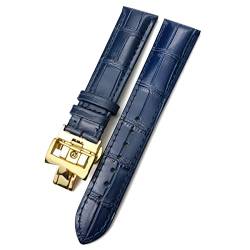 SERDAS 19mm 20mm 21mm 22mm Echtes Leder Watch Band Ersatz für Vacheron Constantin-Patrimonie Vc. Schwarzer blau brauner Rindsriemenriemen(Blue golden fold,21mm) von SERDAS