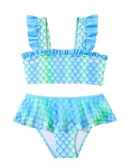 SERENYOU Mädchen Bikini Set Rüschen Bustier Bikinislip Meerjungfrau Zweiteiliger Badeanzug Blau 140-146 (Herstellergröße 9-10) von SERENYOU