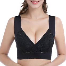 SERSARY Nahtloser Bustier Damen Schlaf BH Große Größen Hatme Haltungskorrektur BH T Shirt Midoya Bügelloser Entlastungs BH Minimizer Ohne Bügel Ungepolsterte mit Französisch Spitze,Schwarz,XL von SERSARY