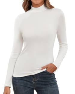 SERSARY Rollkragenshirt Damen Langarm Rollkragen Enge Longsleeves Dünner Gerippter Stehkragen Shirt Slim Fit Rolli Unterziehpullover Basic Tops Eng Turtleneck Pullover,Weiß,M von SERSARY