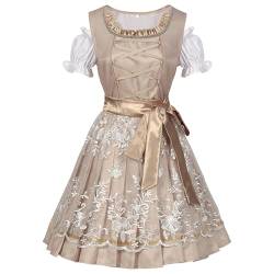 SERTAS Dirndl Damen midi Trachtenkleid Trachtenmode Trachtenrock Kleid inkl für Oktoberfest Besondere Anlässe (Gold, M) von SERTAS