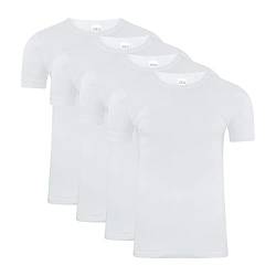 SES Doppelripp Unterhemd Herren Weiß XL 4er Pack/Kurzarm Herren Unterhemden Weiss / 100% Baumwoll Unterhemd Herren als Unterhemd Doppelripp Herren oder Basic Tshirt Herren von SES