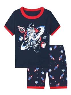 SEVEN BB Jungen Schlafanzug Kurzarm Astronaut Pyjama Set Kinder Sommer Baumwolle Zweiteiliger Nachtwäsche Outfit 116 von SEVEN BB