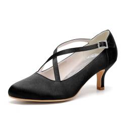 Damen Satin Mary Jane Pumps mit Riemchen Gekreuzten Kätzchen Heel Court Shoes Arbeitsschuhe,Schwarz,41 EU von SFSSWSRYDF