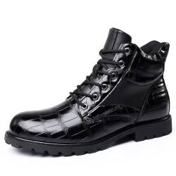 SFSSWSRYDF Herren Stiefeletten zum Schnüren Krokodilmuster Motorradstiefel Schnürstiefeletten Lederstiefel,Schwarz,45 EU von SFSSWSRYDF