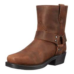 SFSSWSRYDF Unisex Cowboystiefel mit Quadratische Rindsleder Westernstiefel Seitlicher Reißverschluss Mittlerem Absatz Halbschaft Stiefel,A Brown,43 EU von SFSSWSRYDF