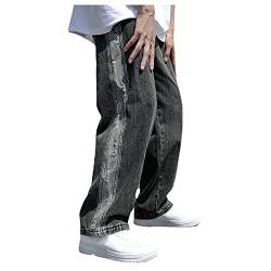 SGSD Baggy Jeans Y2k Herren - Hip Hop Jeanshose-Original Hosen Straight MäNner Gerade Hose High Street Streetwear Denim Jungen Weitem Bein Pants, Schwarz, XL von SGSD