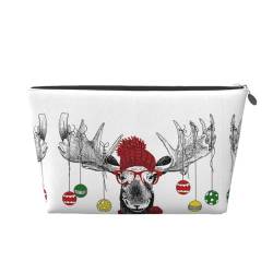 Lustige Kosmetiktasche aus Leder mit weihnachtlichem Hirsch, tragbare Kulturbeutel, Organizer, Reise-Make-up-Tasche für Damen/Herren, silber, Einheitsgröße von SGZLZBWK