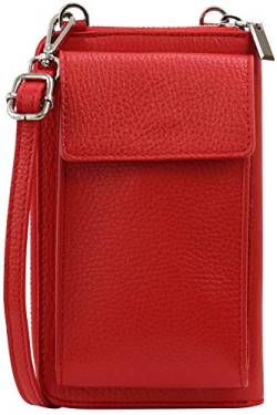 SH Leder Damen Handytasche Umhängetasche Geldbörse Multifunktion Beutel aus Echtleder Verstellbar Schultergurt Handy bis 6,5 Zoll 11,50x19cm Sarah G339 (Rot) von SH Leder