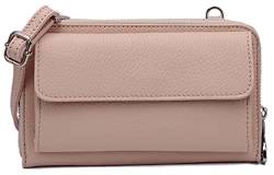 SH Leder Damen Handytasche Umhängetasche Geldbörse Multifunktion Beutel aus Echtleder Verstellbar Schultergurt Handy bis 6,7 Zoll 11,50x19cm Vera G368 (Nude) von SH Leder