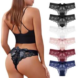 SHAINE 6er Pack String Tanga Set Damen Spitze Unterhosen Sexy Dessous Thong Frauen Atmungsaktiv Slips Unterwäsche Bequem Unterkleidung Weich Bikini Panties L von SHAINE