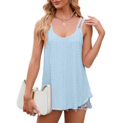 Tanktop Damen Sommer Spaghetti Top Locker Oberteil Cami Ärmellose Blusen Damen Tanktop Camisole Casual Basic Träger-Tops für Damen Shirt Ärmellos Bluse Solide Öse Stickerei Rundhals Kurzarm Weste von SHAINE